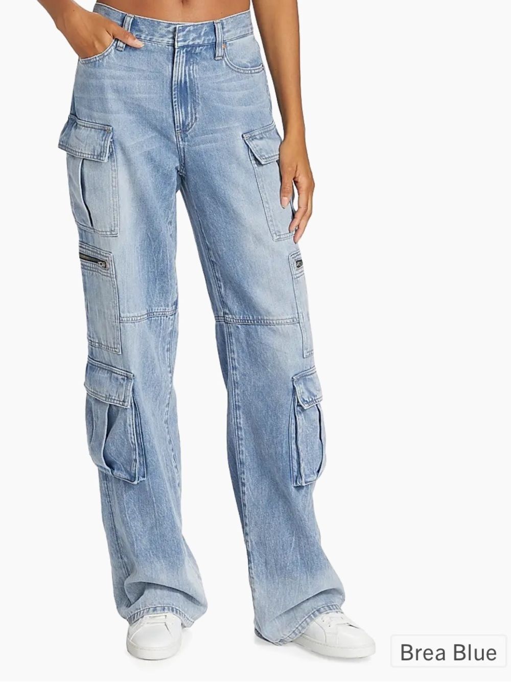 Alice + Olivia Light Wash Cargo Wide-Leg Jeans - Picture 3 of 5